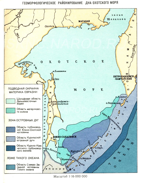 Геоморфологическое районирование дна Охотского моря